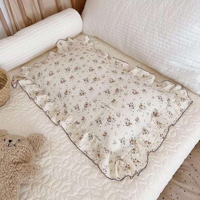 BuLuTu Shabby Chic Floral Toddler Pillow Cases Muslin Standard Size Pillowcases - Image 5