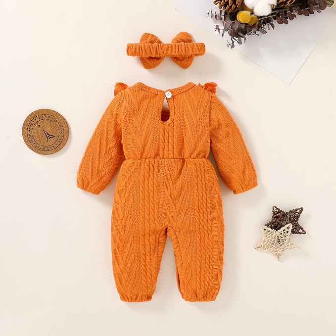 Happy Town Baby Girl Romper Infant Fall Winter Clothes Ruffle Sweater Long - Image 3