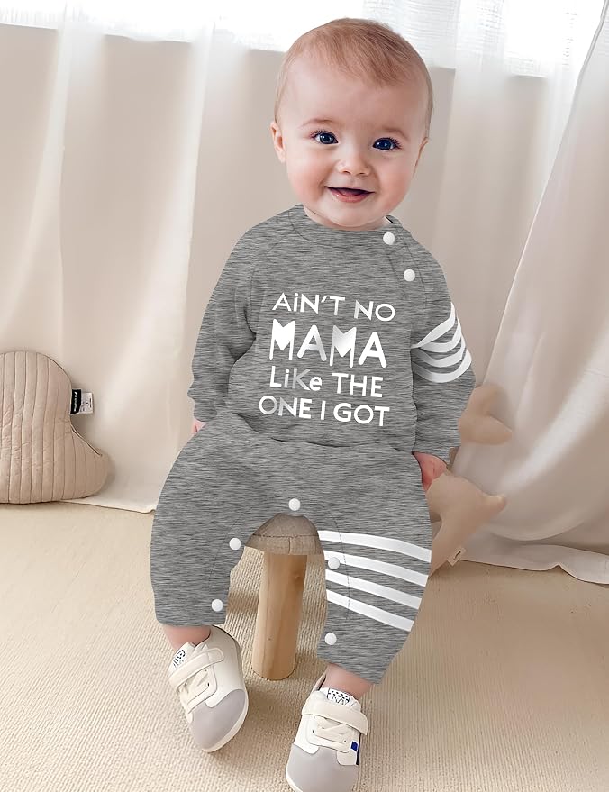 Baby Boy Clothes Infant Mamas Print Romper Stripe Sleeve Outfits Fall Winter - Image 4