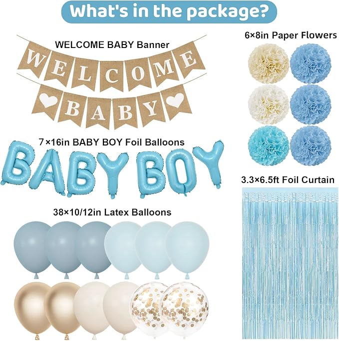 Ouddy Party Dusty Blue Baby Shower Decorations - Image 3