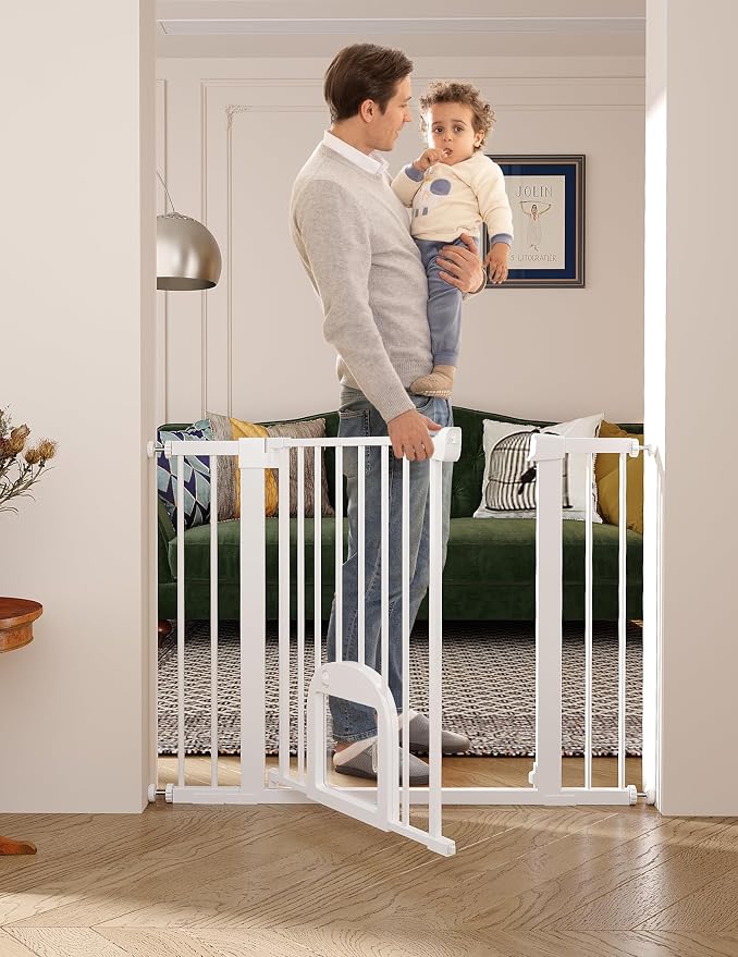 Babelio Baby Gate with Adjustable Cat Door, 29-43" Auto Close Durable Pet door - Image 4