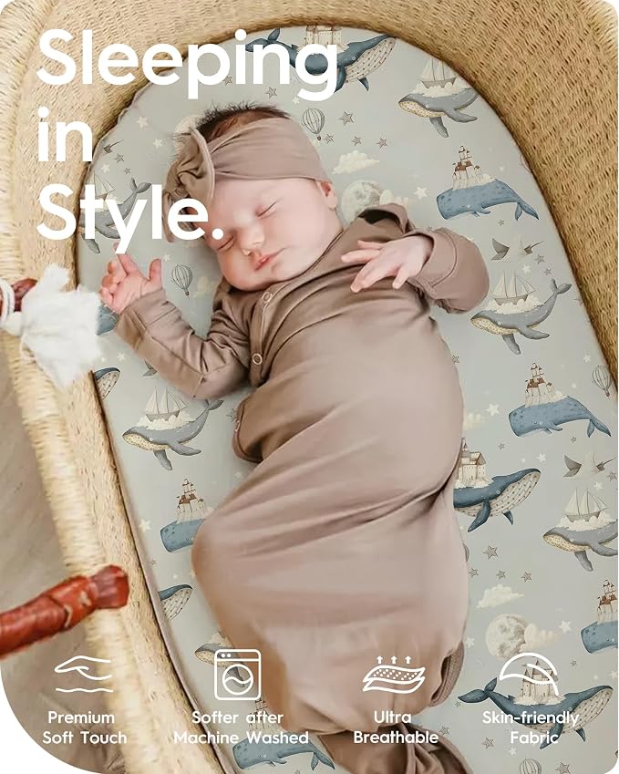 Bassinet Sheets for Baby Boy Girl, TotBasic Buttery Soft Universal Bassinet - Image 2