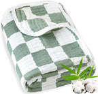 Muslin Baby Blanket Unisex Sage Green Checkerboard Toddler Blanket by BEILIMU
