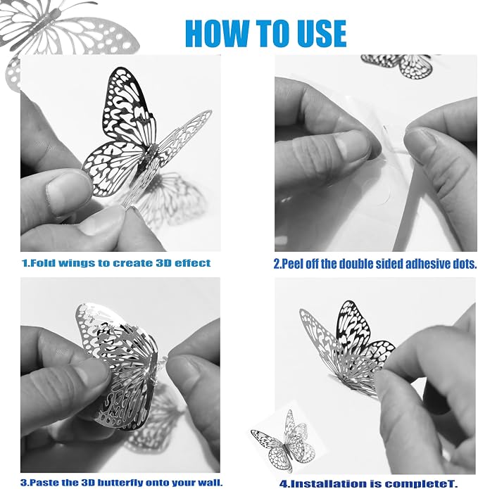 3D Silvery Butterfly Wall Stickers - Image 3
