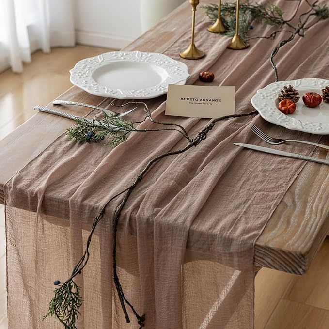 3pcs Nude Gauze Rustic Cheesecloth Table Runner 120 Inch 10 FT by KEKETOARRANGE