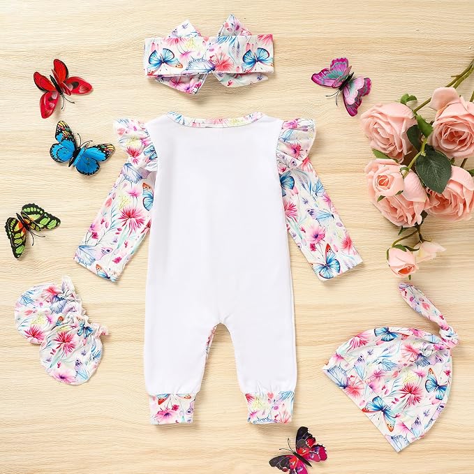 GRNSHTS Newborn Baby Girl Romper Infant Letter Print Jumpsuit Floral - Image 3