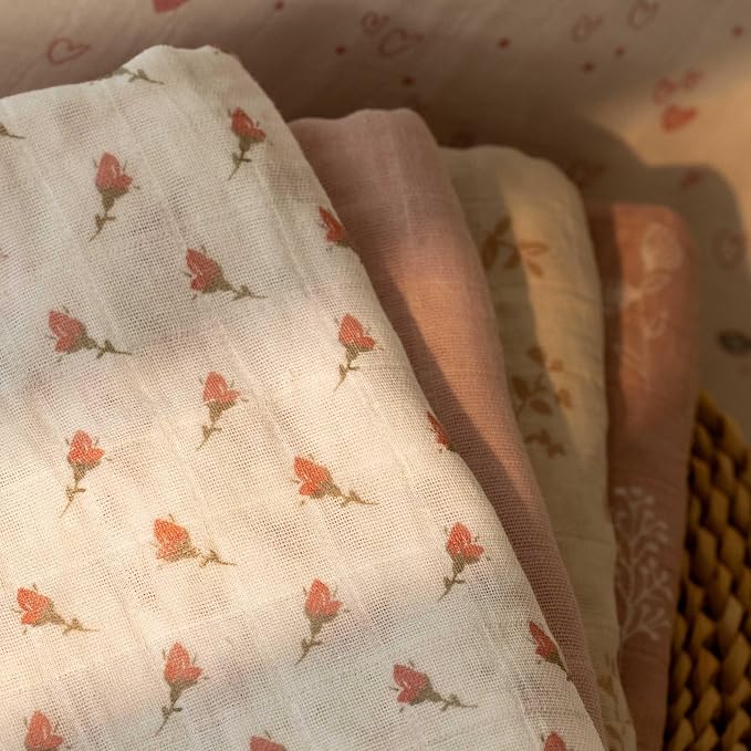 Muslin Swaddle Blankets for Newborn, 4 Pack Organic Cotton Baby Blankets for - Image 2