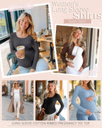 Riyiper 4 Pack Women's Maternity Shirts, Long Sleeve Cotton Ribbed Pregnancy - Image 2