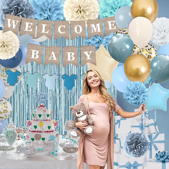 Dusty Blue Baby Shower Decorations- Boy Baby Shower Decor Set with- Welcome - Image 6