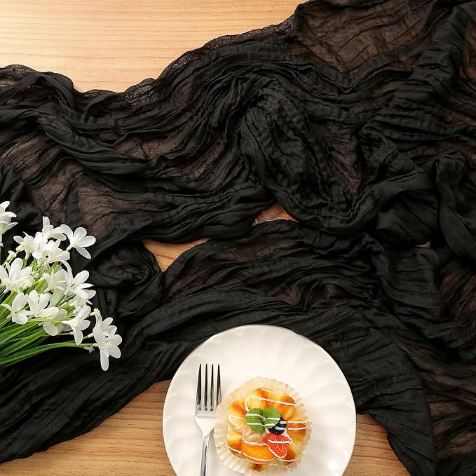 DOLOPL Black Halloween Cheesecloth Table Runner - Image 5