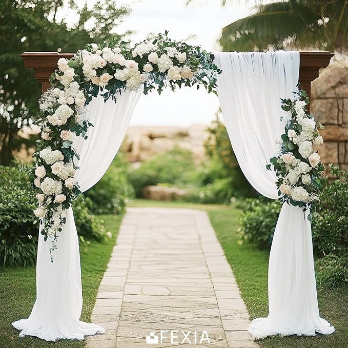 FEXIA White Chiffon Table Runner Sheer Sparkling Chiffon Fabric Bridal Party - Image 7