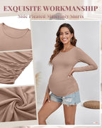 Ficerd 3 Pack Women's Maternity Shirts, Long Sleeve Side Ruched Pregnancy Tee - Image 6