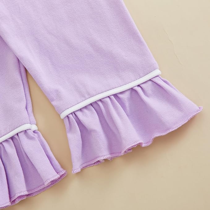 fhutpw Toddler Kids Baby Girl Pajamas Set Solid Color Ruffle Long Sleeve Button - Image 7
