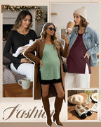 Riyiper 3 Pack Women's Maternity Long Sleeve T-Shirts Round Neck Side Split - Image 2