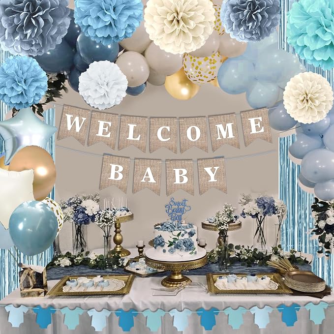 Dusty Blue Baby Shower Decorations- Boy Baby Shower Decor Set with- Welcome - Image 5