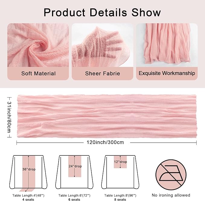 FEXIA 3 Pack Pink Table Runner 30x118 Inches - Image 3