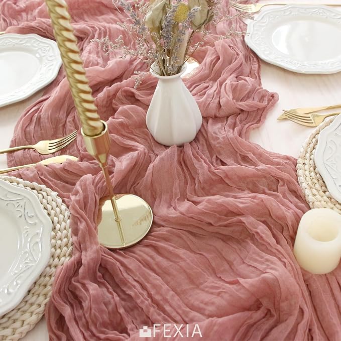 FEXIA 3 Pack Rose Pink Table Runner 35x120 Inches - Image 6