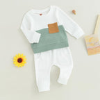 Toddler Baby Boy Fall Clothes Waffle Outfit Long Sleeve Color Blocking - Image 6
