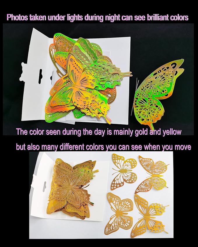 JOSDIOX 48 Pcs 3D Butterfly Wall Decor Stickers 4 Styles 3 Sizes Butterflies - Image 2