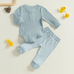 Newborn Baby Boy Girl Clothes Ribbed Knitted Long Sleeve Romper Pants Solid - Image 3