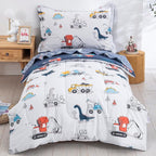 DJY Cotton Twin Bedding Set, Dinosaur Cars Reversible Twin Comforter Set by HOME