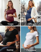 Huukeay 4 Pack Women's Maternity Shirts, Crew Neck Maternity Top Short Sleeve - Image 6