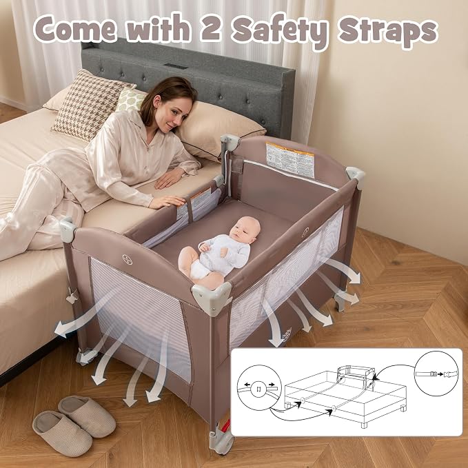 BABY JOY 5-in-1 Pack and Play, Portable Baby Bedside Sleeper - Image 7