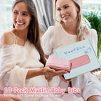Yoofoss Muslin Baby Bibs 10 Pack 100% Organic Cotton 6-Layer Soft Absorbent - Image 6