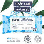 Pura Flushable Toddler Wipes 1 x 60 Wipes, 100% Plastic Free, 99% Water - Image 5