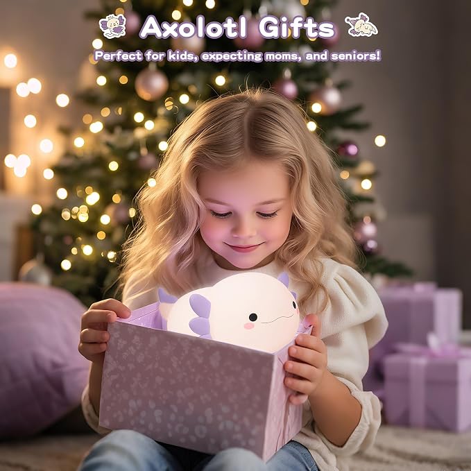 Axolotl Night Light for Kids, Cute Purple Axolotl Lamp, LED Squishy Nursery - Image 5