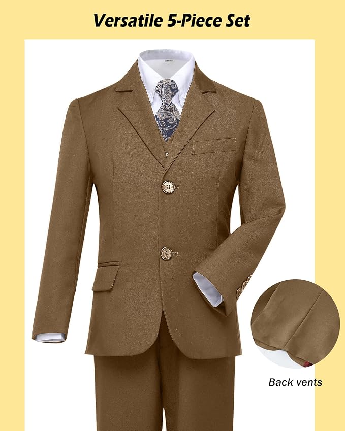 Boys’ Formal Suit 5 Piece Set, Toddler Tuxedos - Image 4