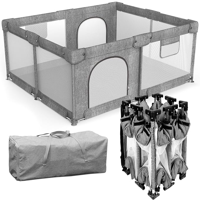 Foldable Baby Playpen with Gate, Extra Large Collapsible Play Yard by patywaga