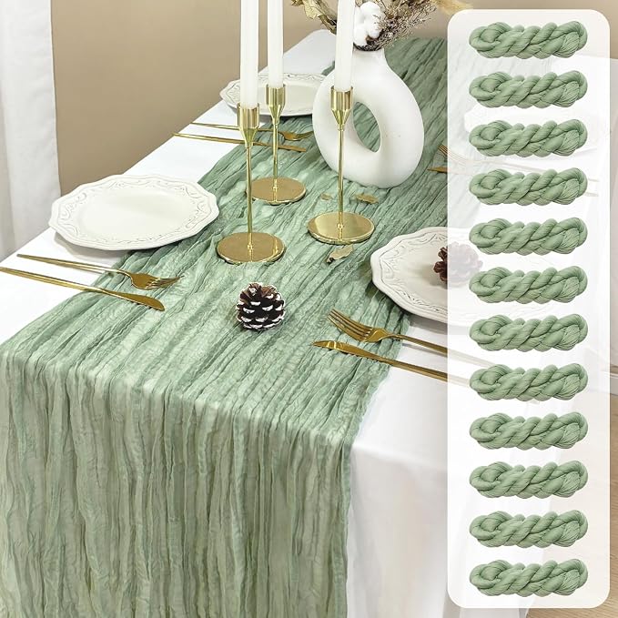 FEXIA 12 Pack Sage Green Table Runner 35x120 Inches by FEXIA