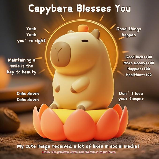 Capybara Night Light, Cute Tangerine LED Squishy Novelty Animal Night Lamp - Image 2