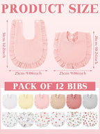 Geyoga 12 Pack Muslin Baby Bibs Adjustable Bandana Drool Bib - Image 3