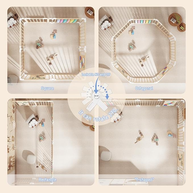 Baby Playpen - Adjustable Multi-Shape Wooden Play Yard, Portable Collapsible - Image 4