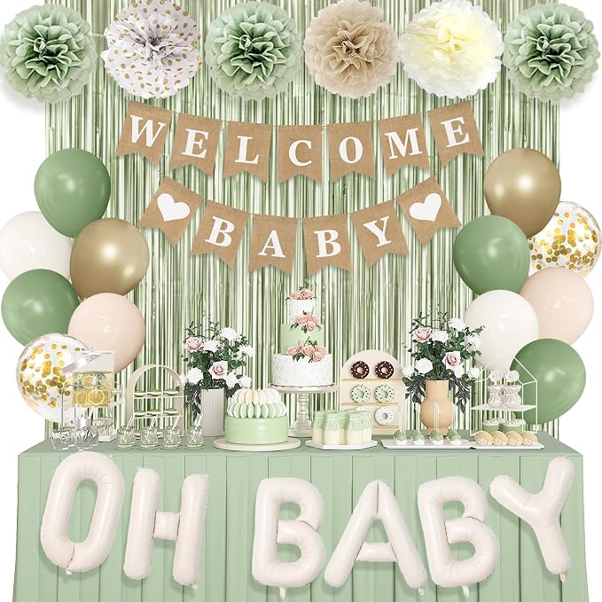 Ouddy Party Sage Green Baby Shower Decorations by OuddyParty