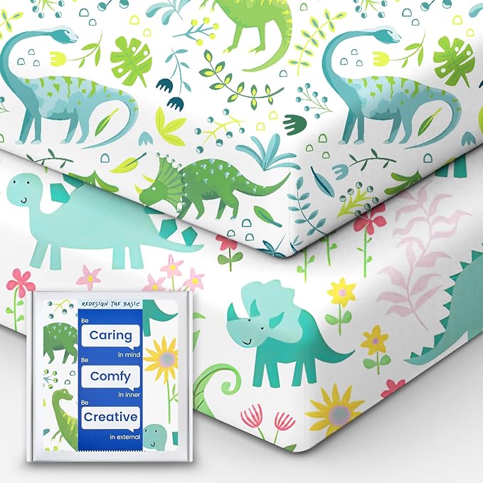 Dinosaur Crib Sheets for Boys, Premium Soft Crib Mattress Fitted Sheet by TotBasic%7CRedesigntheBasic