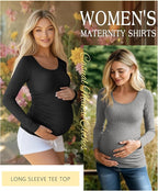 Riyiper 4 Pack Women's Maternity Shirts, Long Sleeve Cotton Ribbed Pregnancy - Image 3