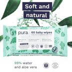 Pura Baby Wipes 3 x 60 per pack 100% Plastic-Free & Plant Based Wipes, 99% Water - Image 6
