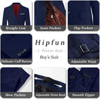 Boys' 3 Piece Suit Set with Suit Jacket, Formal Tuxedos Slim Fit Ring Bearer - Image 5