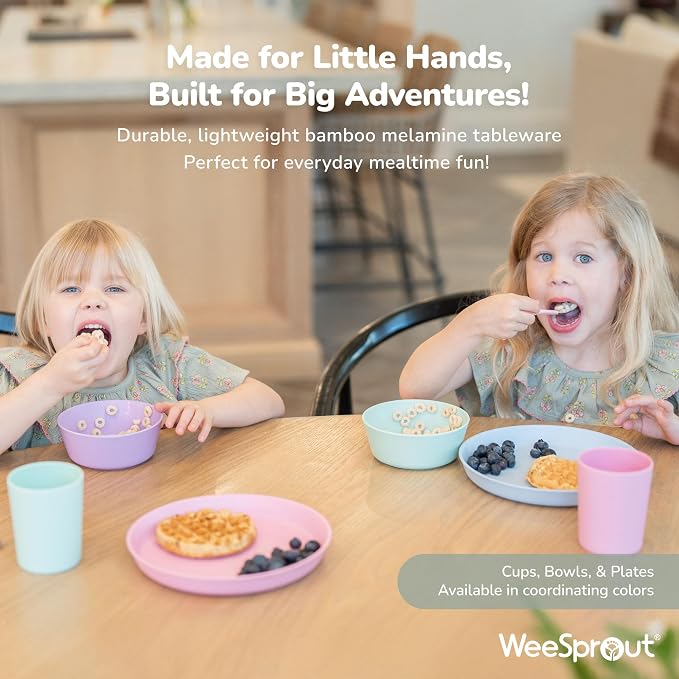 WeeSprout Bamboo Plates, Kid-Sized Dinnerware, Dishwasher Safe Melamine Dishware - Image 7