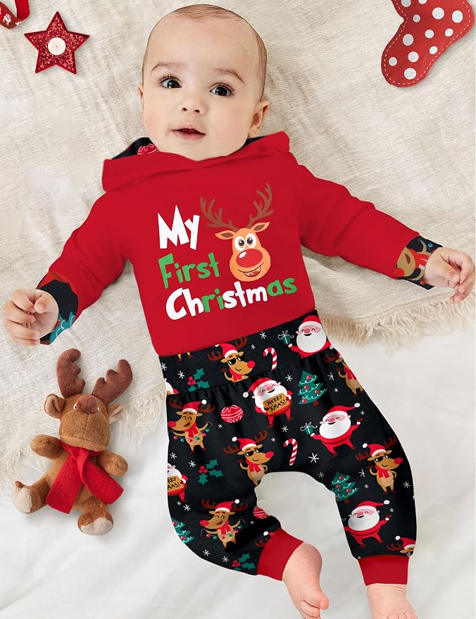 Fommy Newborn Baby Boy Clothes Plaid Letter Print Long Sleeve Hoodies + Long - Image 2