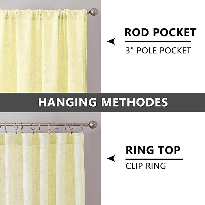 Tollpiz Short Linen Curtain Bedroom Rod Pocket Semi Sheer Curtains Burlap Light - Image 5