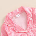 fyclemt Toddler Baby Girl Satin Pajama Set Feather Trim Long Sleeve Button - Image 2