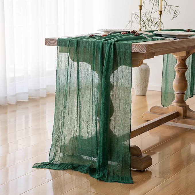 Table Runner Emerald Green Cheesecloth Gauze 120 Inch 10 FT Rustic Boho Cheese - Image 2