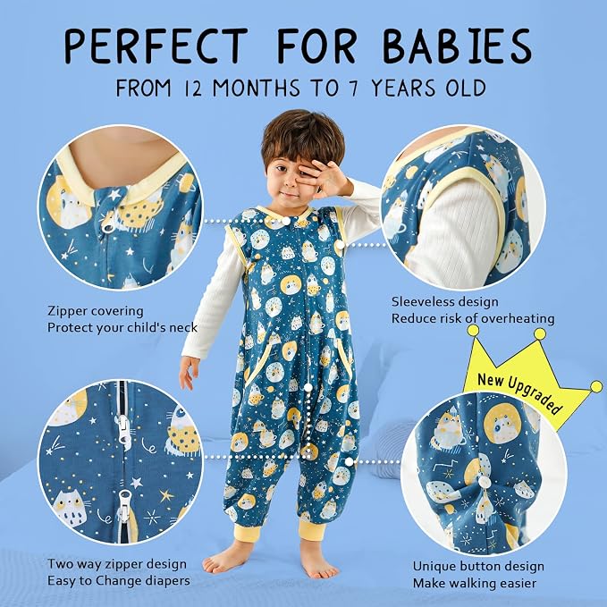 WONDAY Toddler Sleep Sack with Feet, 0.5 Tog Sleeping Sacks - Image 2