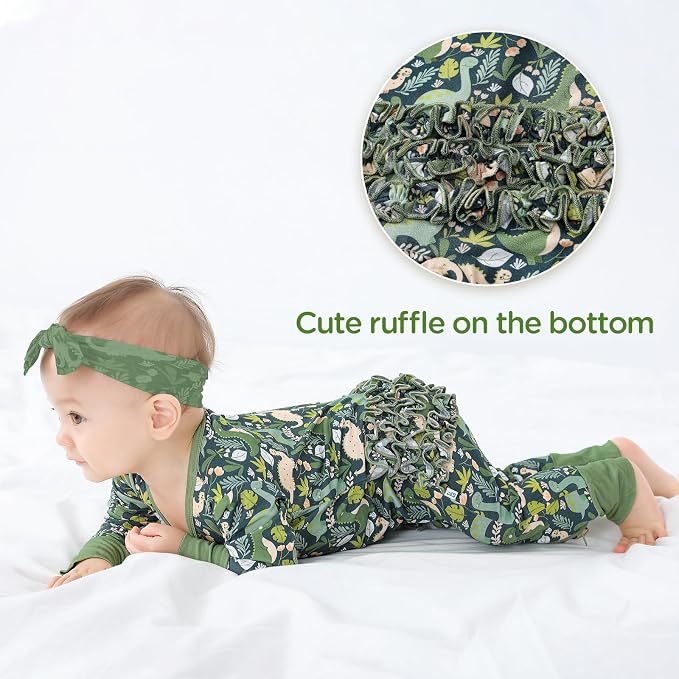 Viscose from Bamboo Ruffled Zippered One-Piece Infant Footless Sleepers Rompers - Image 4