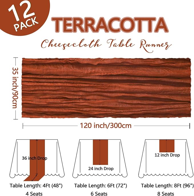 12 Pack Fall Table Runner Terracotta Cheesecloth 10Ft Gauze Burnt Orange Cheese - Image 2