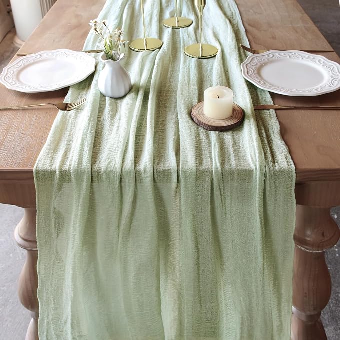 FEXIA Table Runner Sage Green Cheesecloth Table Runner 30x118 Inches - Image 6